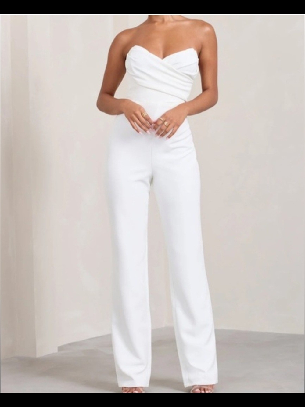 Club L London White Strapless Wide-Leg Jumpsuit